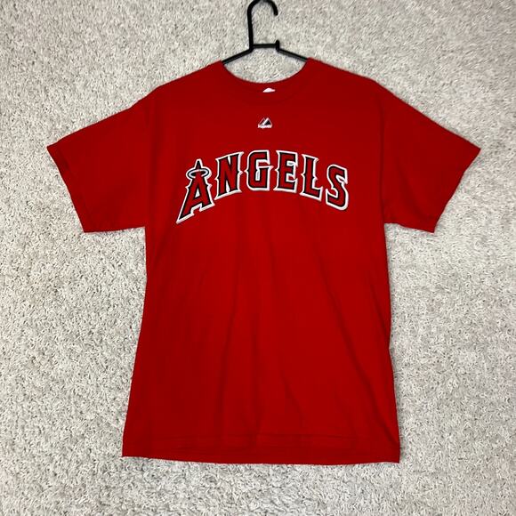Los Angeles Angels T-Shirt Mens Medium Red #27 Trout Short Sleeve MLB Baseball - Picture 1 of 8